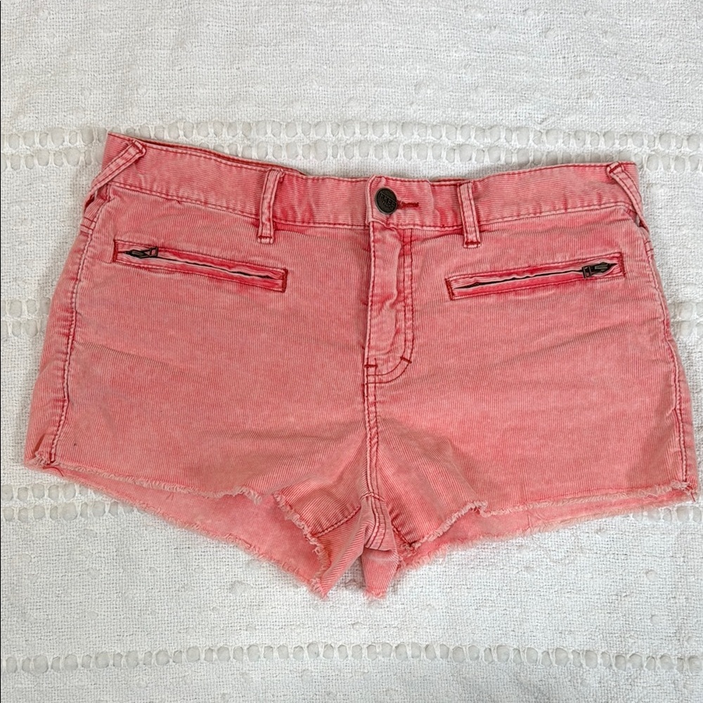 Free People Micro Corduroy Neon Coral Cutoff Shorts Size 28‎